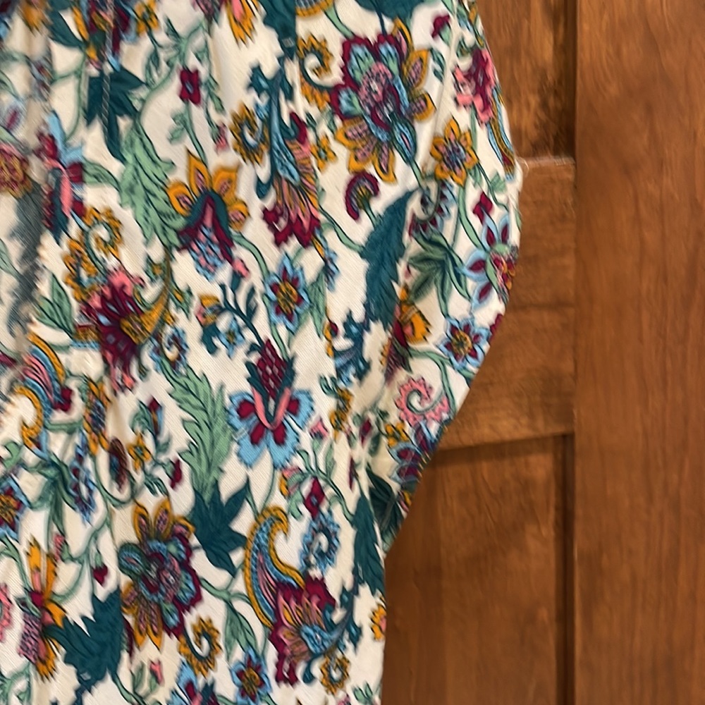 Soft Surroundings Floral Maxi Dress in White with Teal, Rust, and Purple - Picture 4 of 5